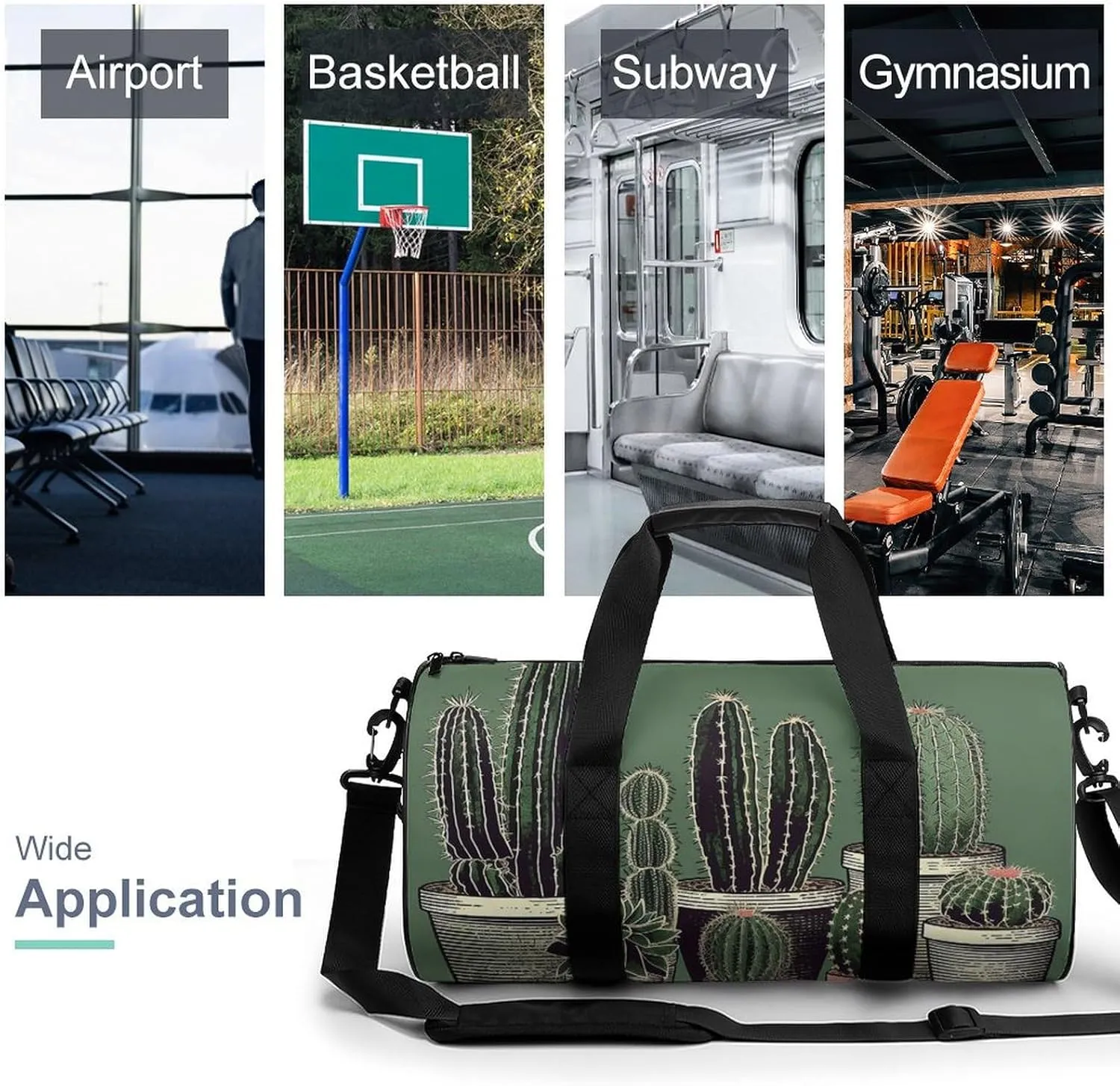 Sports Gym Bag for Women Men Travel Duffel Bag Tote Weekender Bag Green Cactus Carry on Overnight Bag for Travel Swimming Fitness Workout Sports Duffle Bag