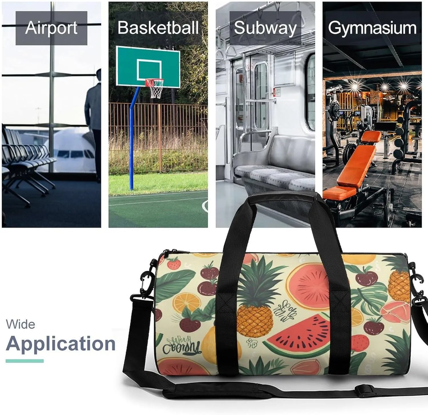 Sports Gym Bag for Women Men Travel Duffel Bag Tote Weekender Bag Tropical Fruit Carry on Overnight Bag for Travel Swimming Fitness Workout Sports Duffle Bag