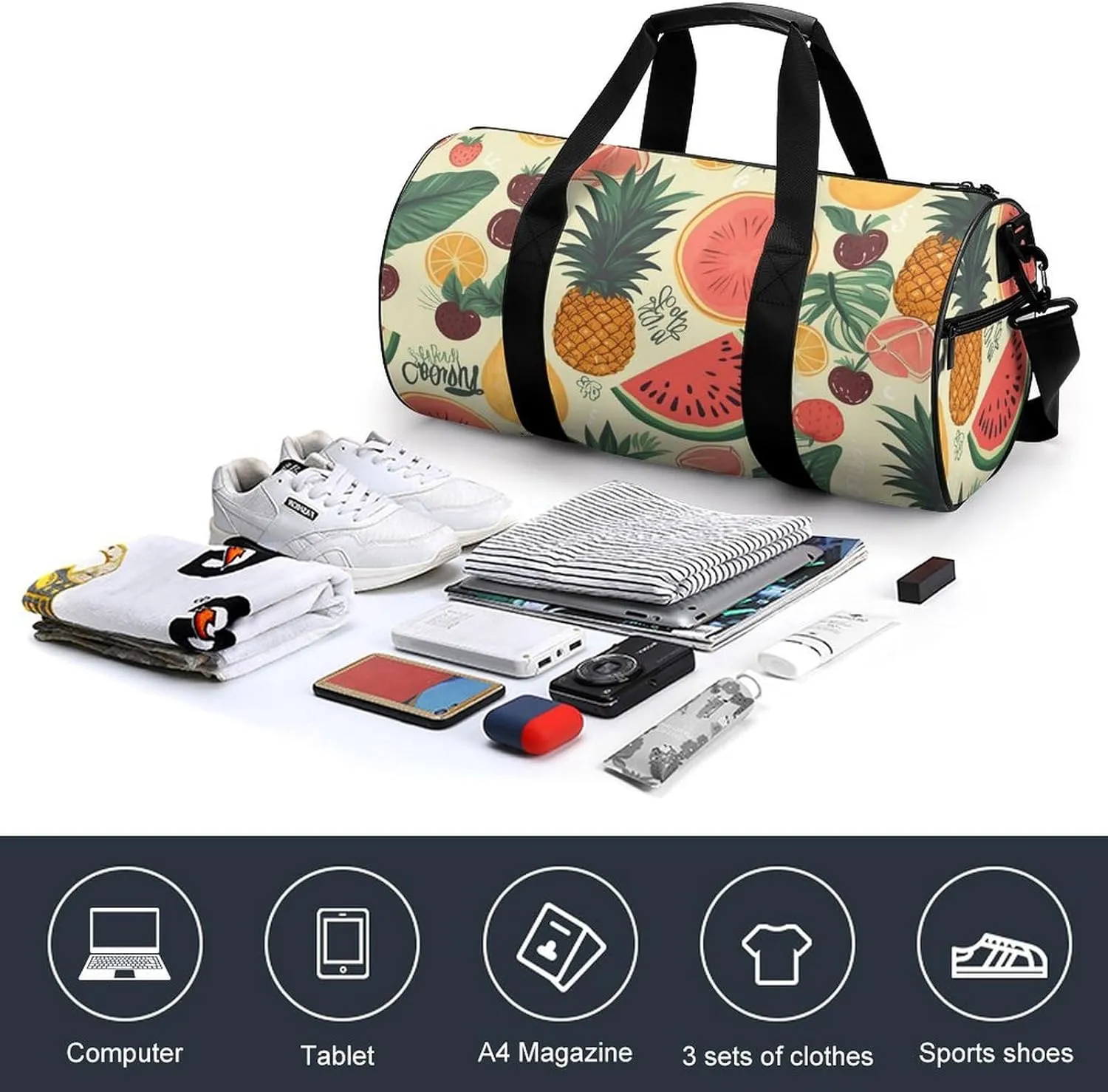 Sports Gym Bag for Women Men Travel Duffel Bag Tote Weekender Bag Tropical Fruit Carry on Overnight Bag for Travel Swimming Fitness Workout Sports Duffle Bag