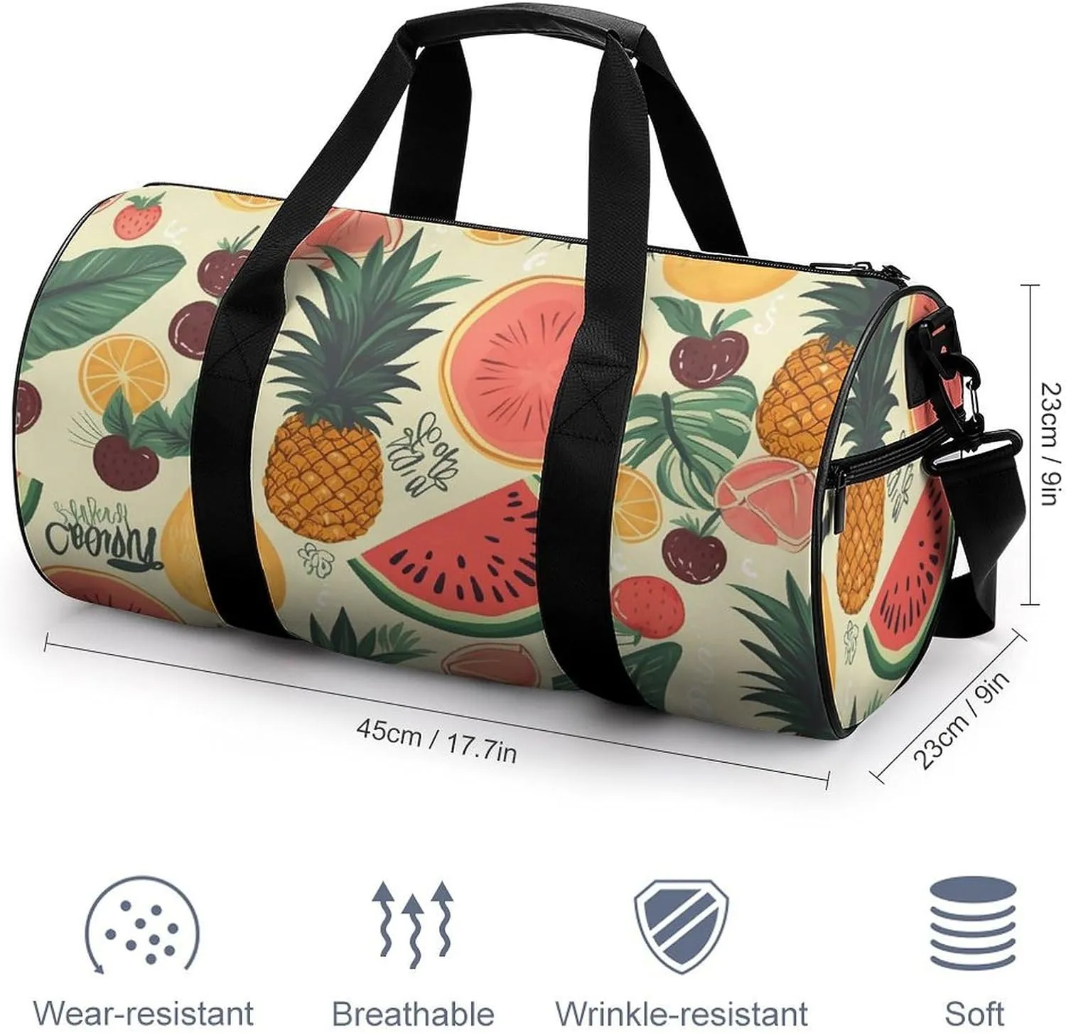 Sports Gym Bag for Women Men Travel Duffel Bag Tote Weekender Bag Tropical Fruit Carry on Overnight Bag for Travel Swimming Fitness Workout Sports Duffle Bag