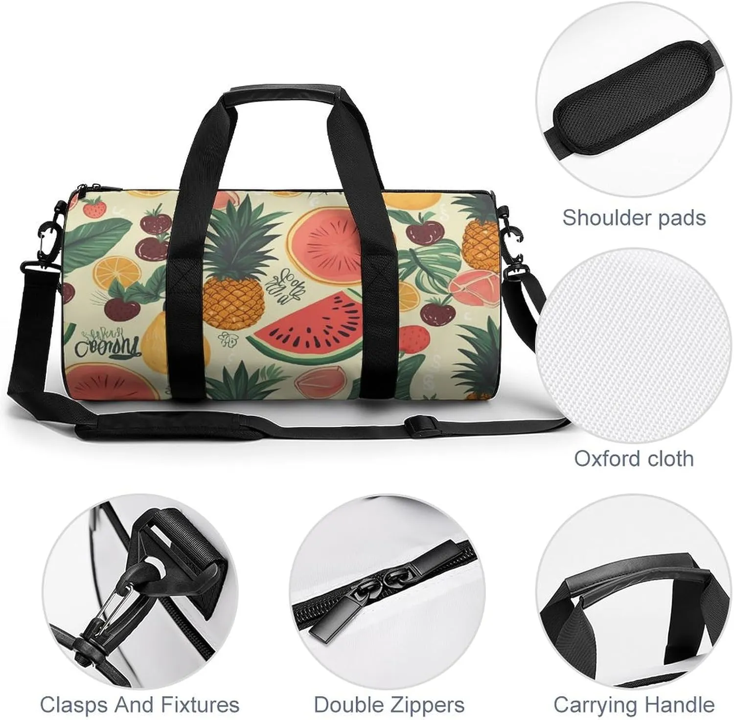 Sports Gym Bag for Women Men Travel Duffel Bag Tote Weekender Bag Tropical Fruit Carry on Overnight Bag for Travel Swimming Fitness Workout Sports Duffle Bag
