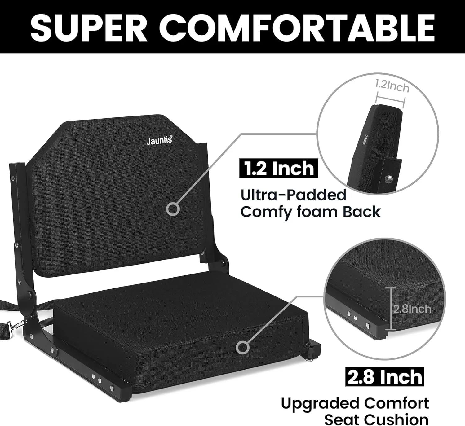 Stadium Seats for Bleachers, Bleacher Seats with Ultra Padded Comfy Foam Backs and Cushion, Wide Portable Stadium Chairs with Back Support and Shoulder Strap