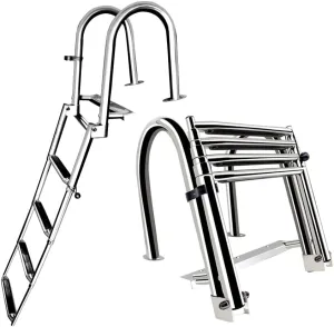 Stainless Steel 4 Step Folding Marine Ladder Heavy Duty Telescoping Ladder for Boat Yacht Dock