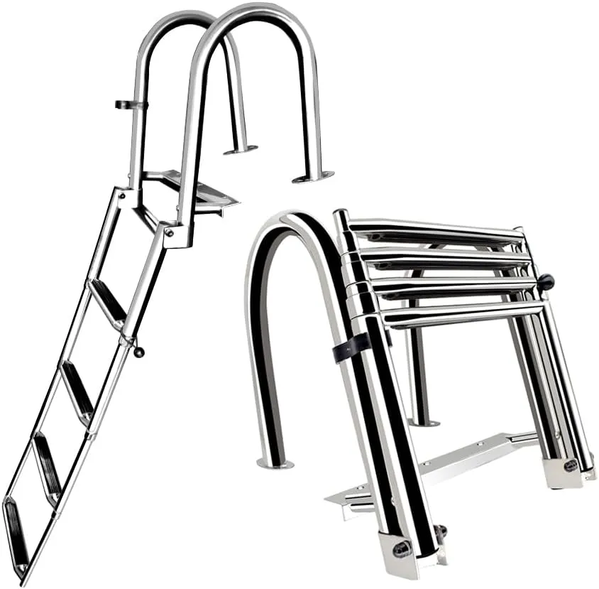 Stainless Steel 4 Step Folding Marine Ladder Heavy Duty Telescoping Ladder for Boat Yacht Dock