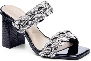 Syktkmx Women's Braided Heeled Sandals Backless Square Open Toe Block Slide Sandals