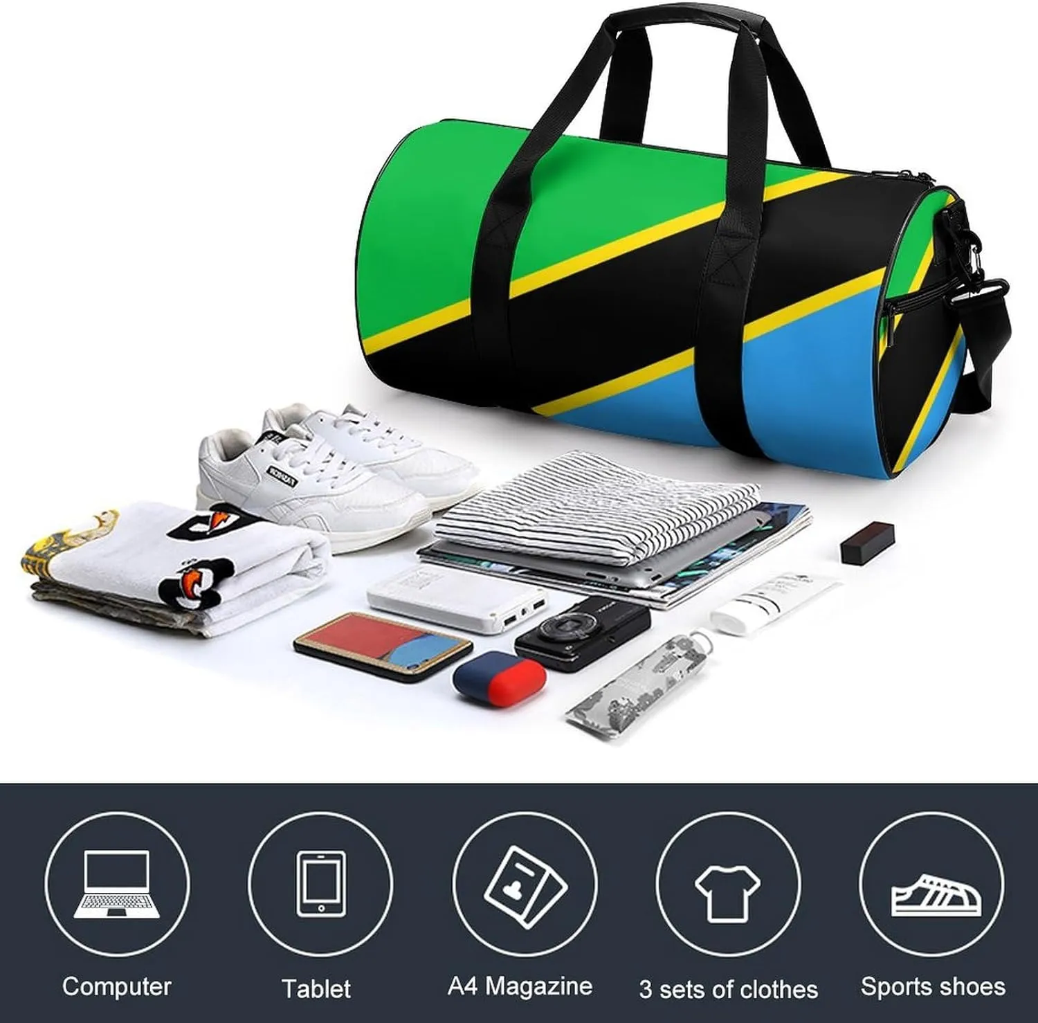 Tanzania Flag Waterproof Gym Bag for Women Men with Wet Pocket Sports Duffel for Travel Weekender
