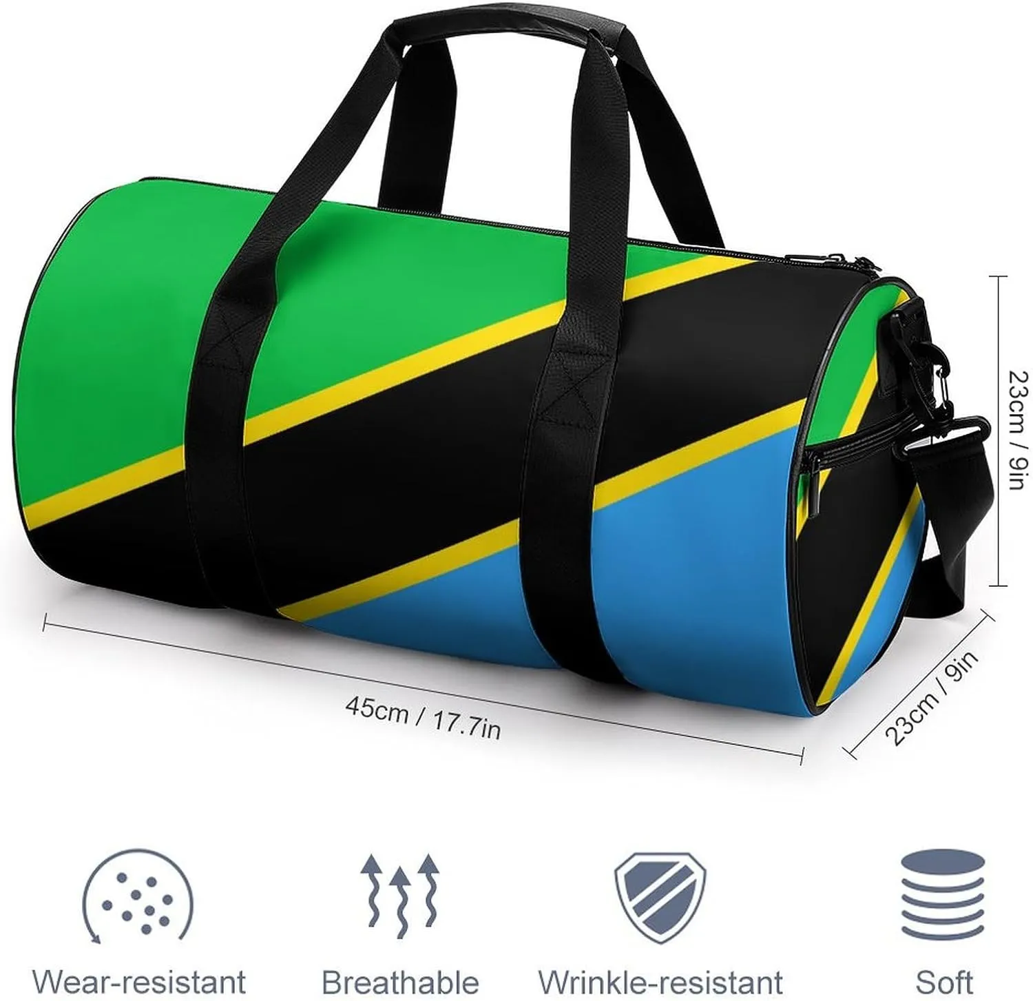 Tanzania Flag Waterproof Gym Bag for Women Men with Wet Pocket Sports Duffel for Travel Weekender