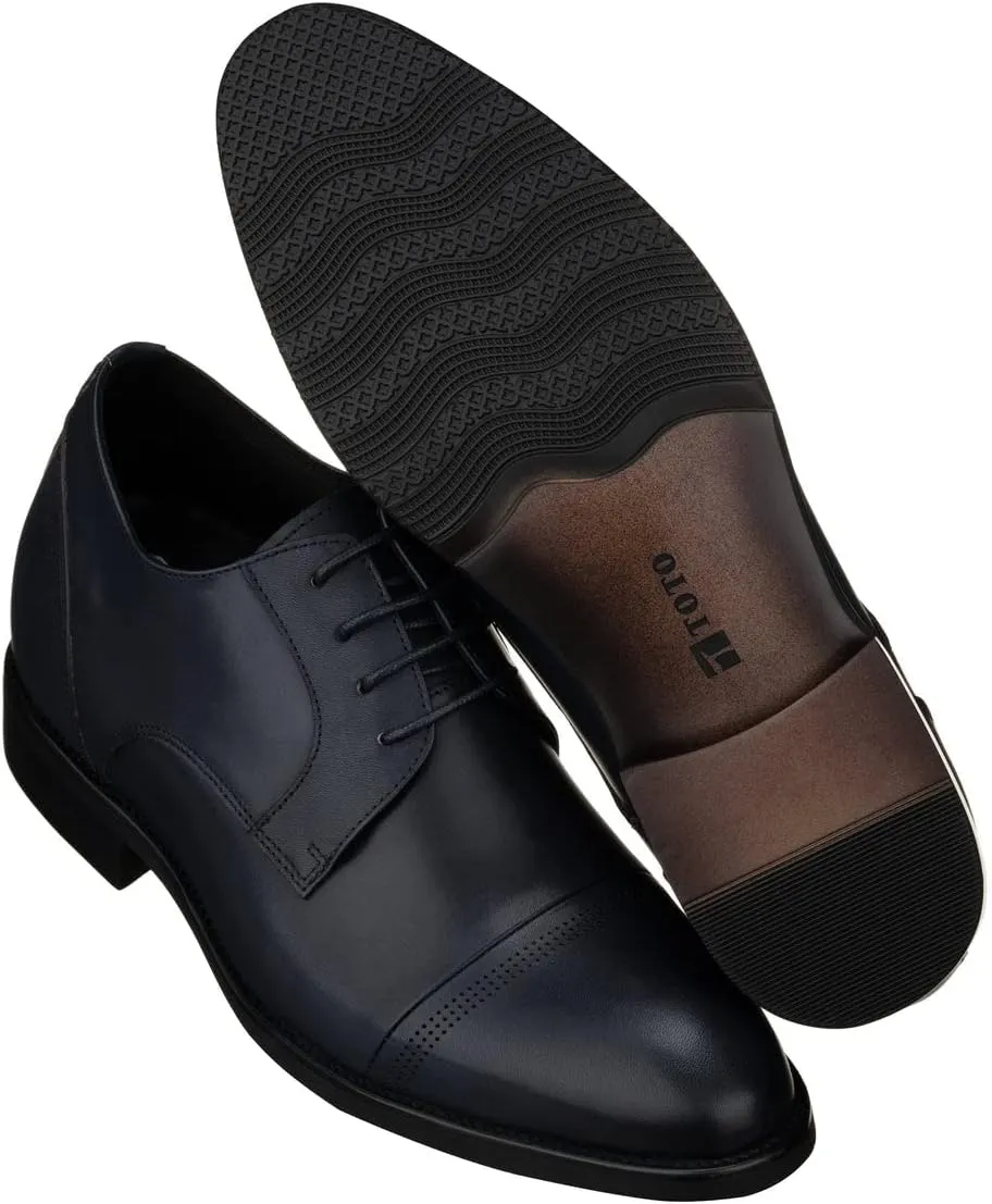 TOTO Men's Invisible Height Increasing Elevator Shoes - Slate Blue Premium Leather Lace-up Micro-Perforated Formal Derby Oxfords - 2.8 Inches Taller - K9279- Size 11 D(M) US