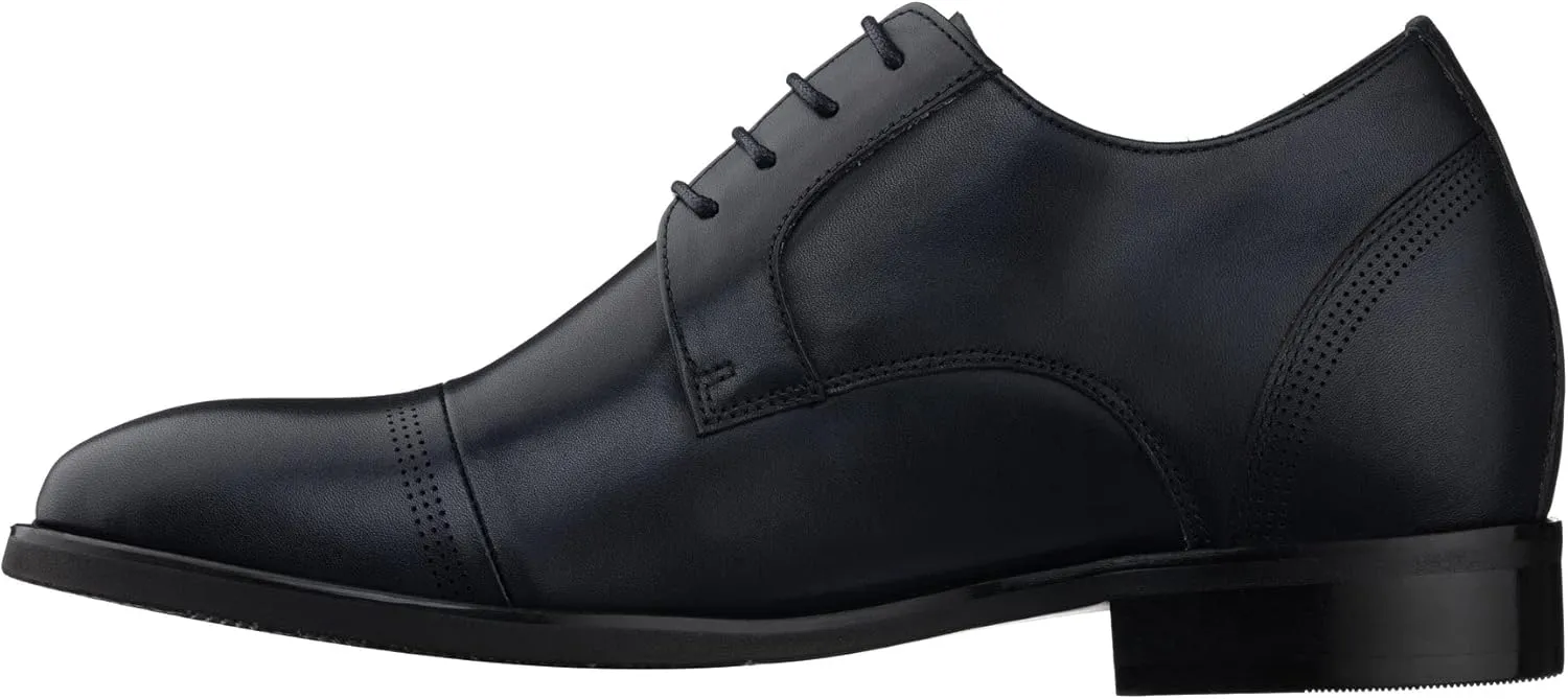 TOTO Men's Invisible Height Increasing Elevator Shoes - Slate Blue Premium Leather Lace-up Micro-Perforated Formal Derby Oxfords - 2.8 Inches Taller - K9279- Size 11 D(M) US