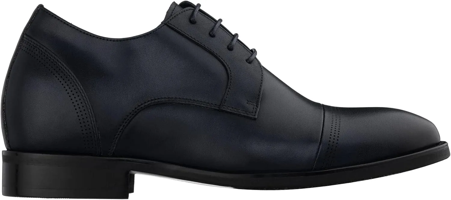 TOTO Men's Invisible Height Increasing Elevator Shoes - Slate Blue Premium Leather Lace-up Micro-Perforated Formal Derby Oxfords - 2.8 Inches Taller - K9279- Size 11 D(M) US