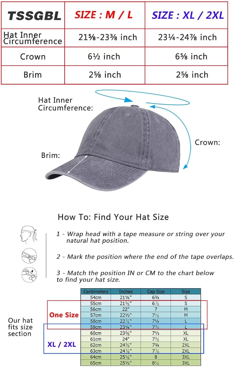 TSSGBL Vintage Cotton Washed Baseball Caps Unstructured Low Profile Adjustable Distressed Dad Hat for Men Women S-M-L-XXL