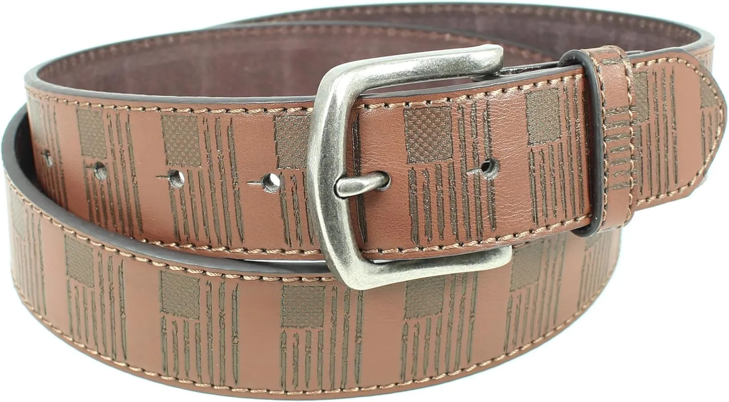 USA Flag Leather Belt Strap Metal Buckle 1.5" Wide with Snaps - American Patriotic Stars Stripes Spartan