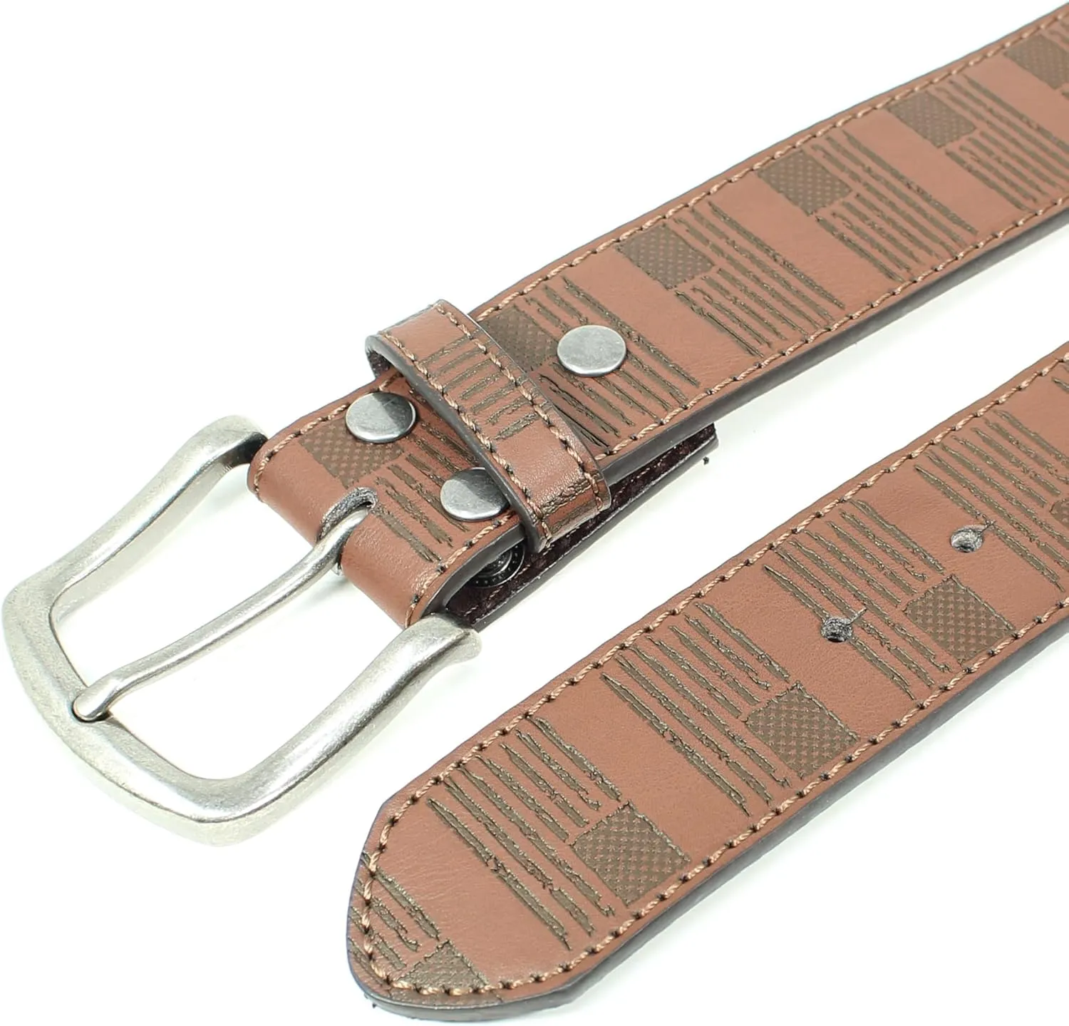 USA Flag Leather Belt Strap Metal Buckle 1.5" Wide with Snaps - American Patriotic Stars Stripes Spartan