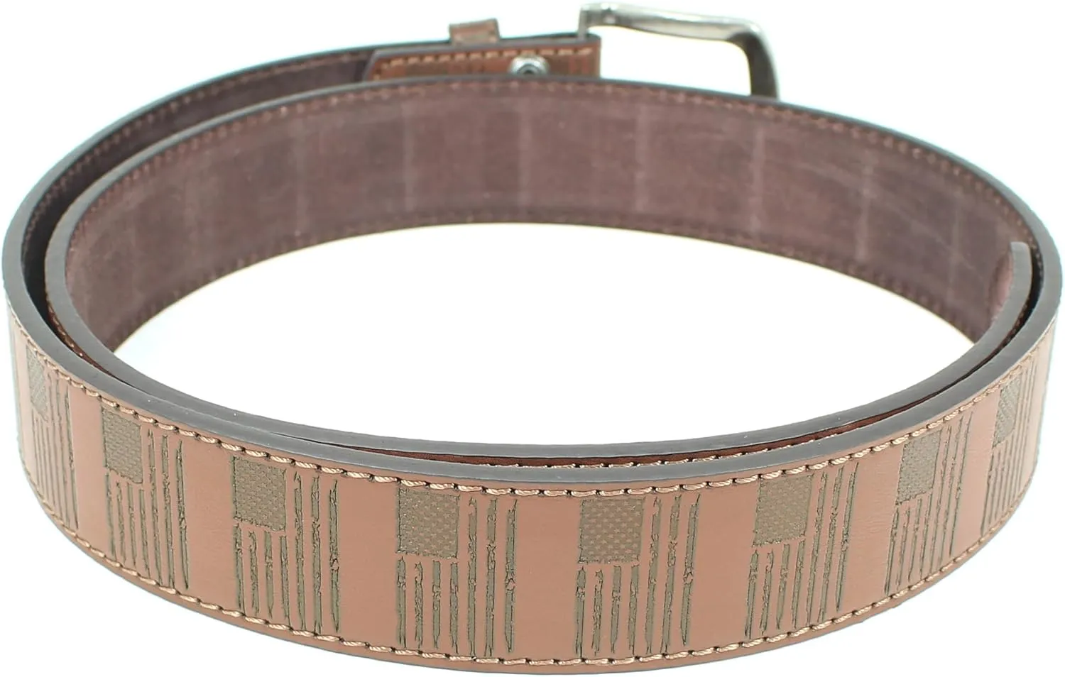 USA Flag Leather Belt Strap Metal Buckle 1.5" Wide with Snaps - American Patriotic Stars Stripes Spartan