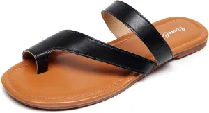 VenusCelia Women's Toe-Ring Wide Slide Sandal