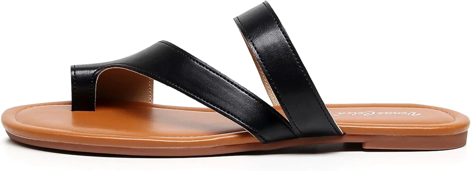 VenusCelia Women's Toe-Ring Wide Slide Sandal