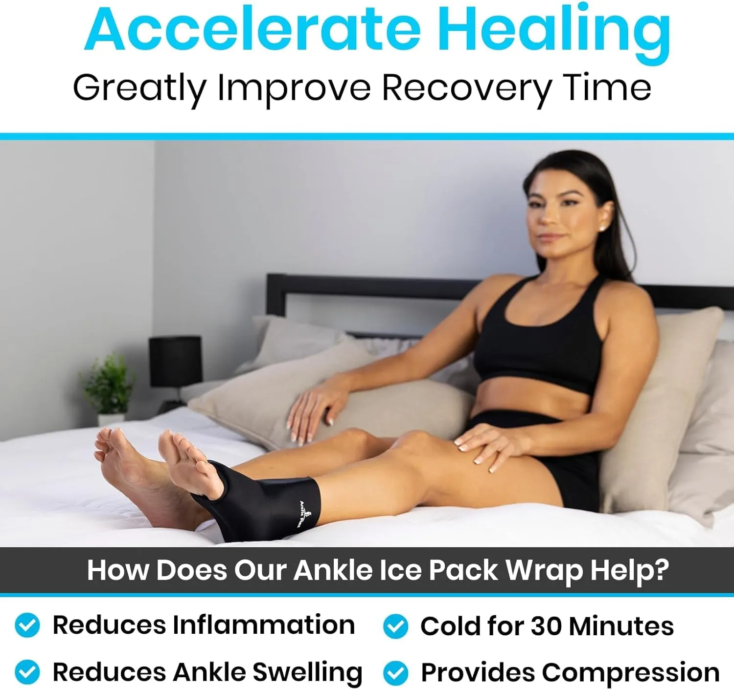 Vive Arctic Flex Ankle Ice Pack Wrap for Swelling - Adjustable Hot, Cold Gel Compression for Foot & Heel Injuries Reusable, Pain Relief - Reusable Cooling Therapy
