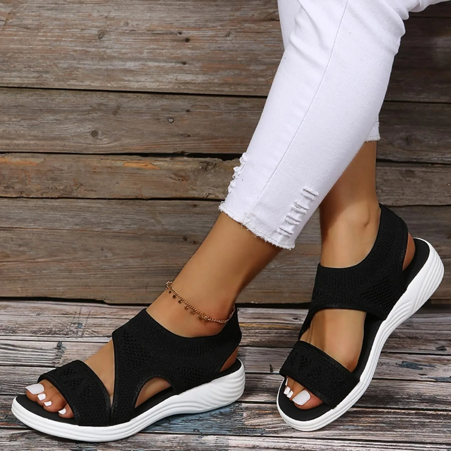 Walking Sandals for Women Platform Wedge with Arch Support Orthotic Comfortable Plantar Fasciitis Sandal Non-slip Casual Open Toe Sport Slip-Ons for Athletic Summer Beach Outdoor