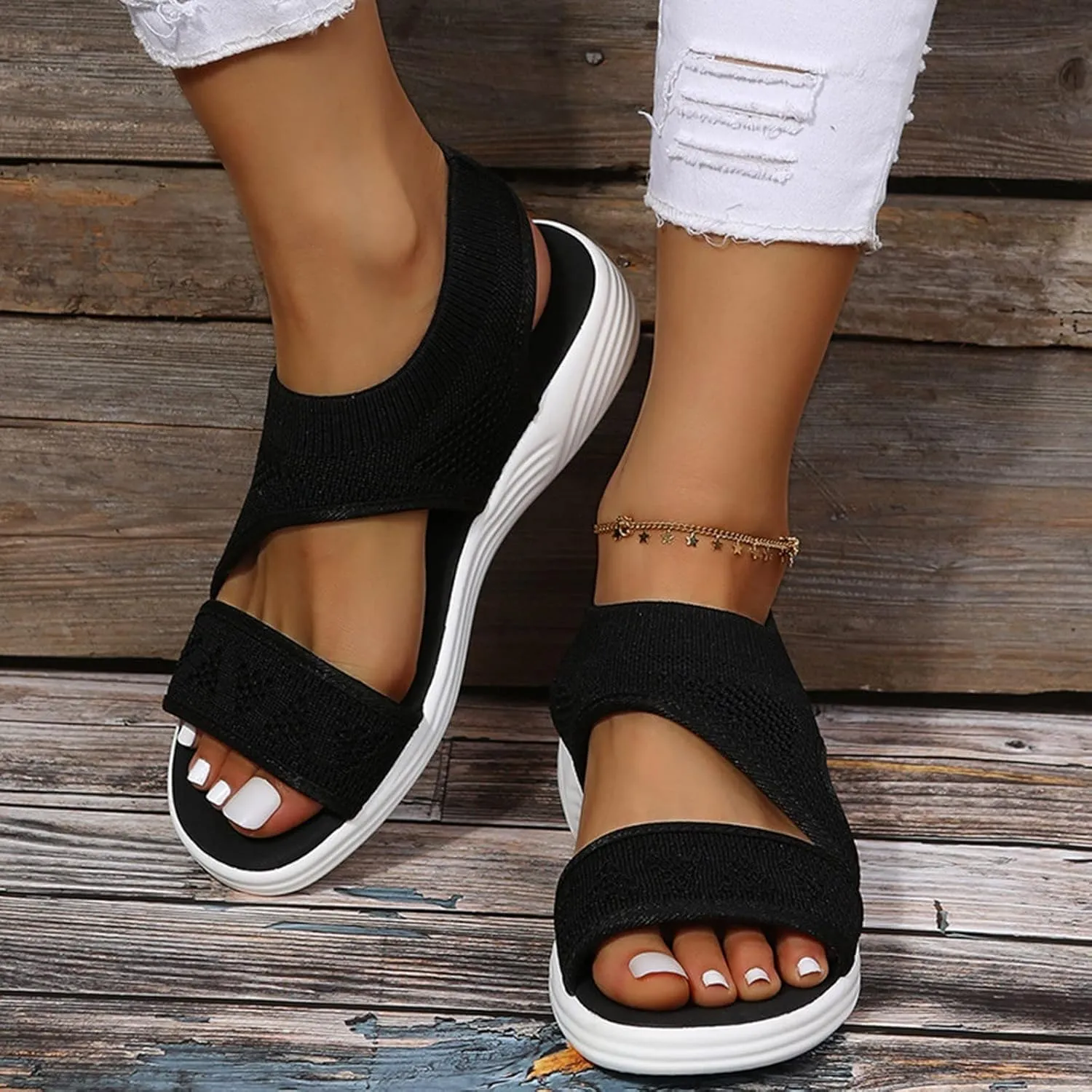 Walking Sandals for Women Platform Wedge with Arch Support Orthotic Comfortable Plantar Fasciitis Sandal Non-slip Casual Open Toe Sport Slip-Ons for Athletic Summer Beach Outdoor