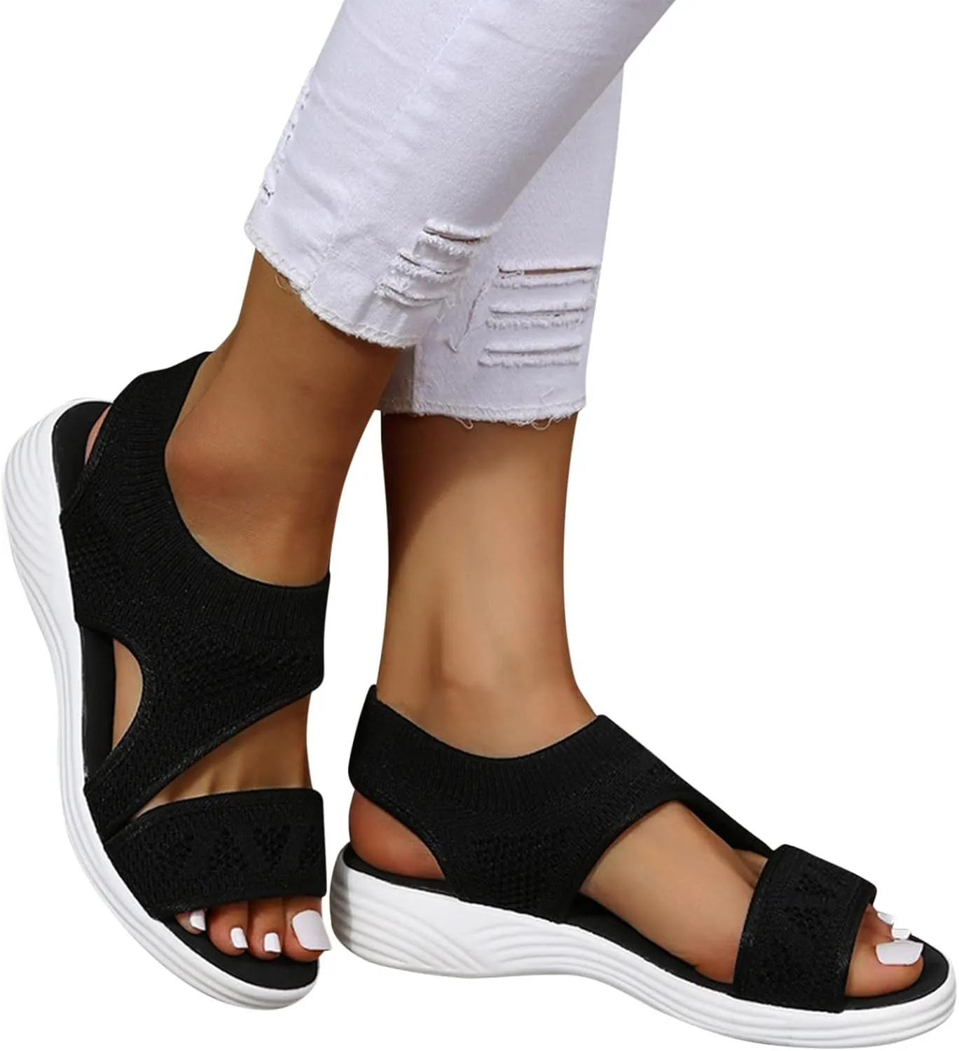 Walking Sandals for Women Platform Wedge with Arch Support Orthotic Comfortable Plantar Fasciitis Sandal Non-slip Casual Open Toe Sport Slip-Ons for Athletic Summer Beach Outdoor