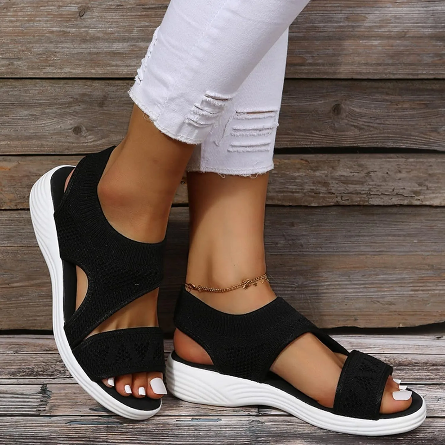 Walking Sandals for Women Platform Wedge with Arch Support Orthotic Comfortable Plantar Fasciitis Sandal Non-slip Casual Open Toe Sport Slip-Ons for Athletic Summer Beach Outdoor