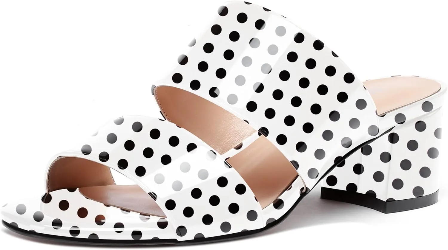 WAYDERNS Women's Slip On Open Toe Patent Chunky Low Heel Slides Two Piece Sandals 2 Inch