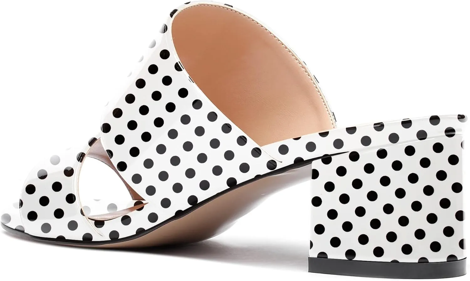 WAYDERNS Women's Slip On Open Toe Patent Chunky Low Heel Slides Two Piece Sandals 2 Inch