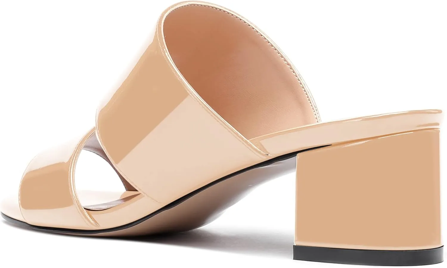 WAYDERNS Women's Slip On Open Toe Patent Chunky Low Heel Slides Two Piece Sandals 2 Inch