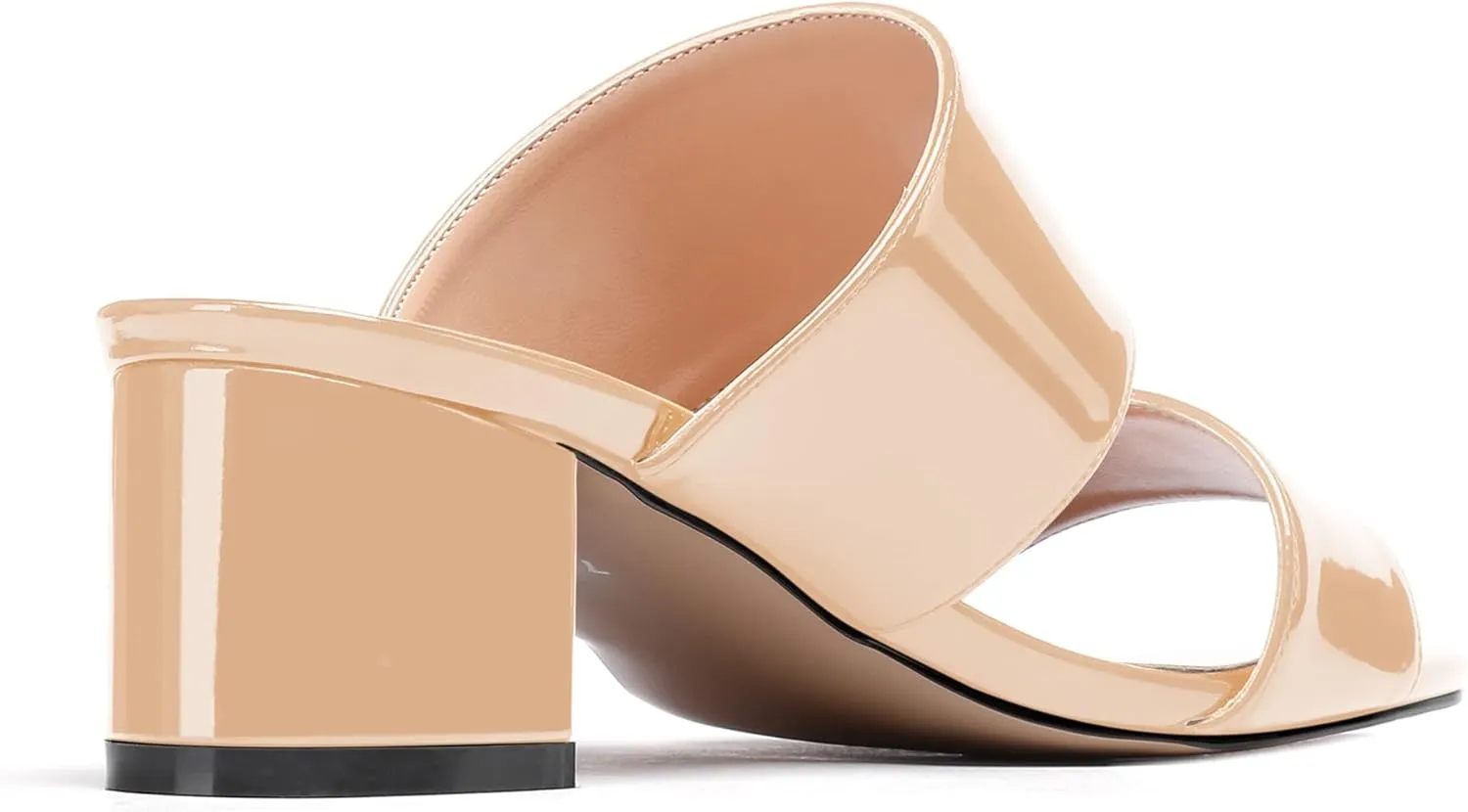 WAYDERNS Women's Slip On Open Toe Patent Chunky Low Heel Slides Two Piece Sandals 2 Inch