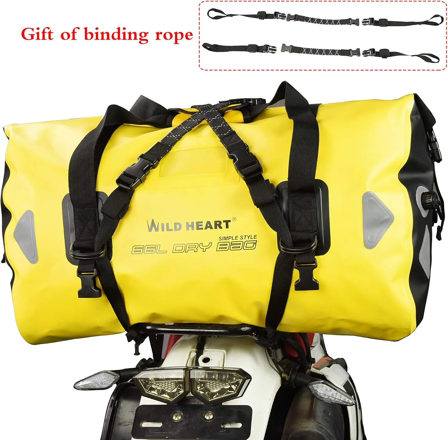 WILD HEART Waterproof Motorcycle Duffel Bag PVC500D Double-bottom With Rope Straps and Inner Pocket 40L 66L 100L for Kayaking, Camping, Boating,Motorcycle