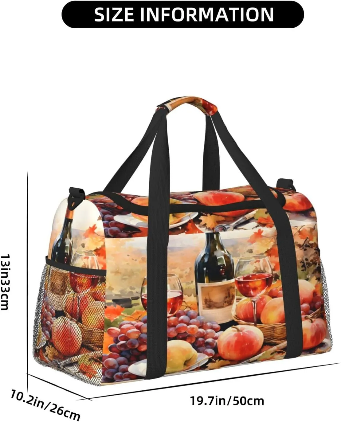 Wine Fruits Oil Painting Travel Duffel Bag with Strap Multi Pockets Sports Bag Handbag Large Shoulder Bag for Gym Weekend Fitness Camping