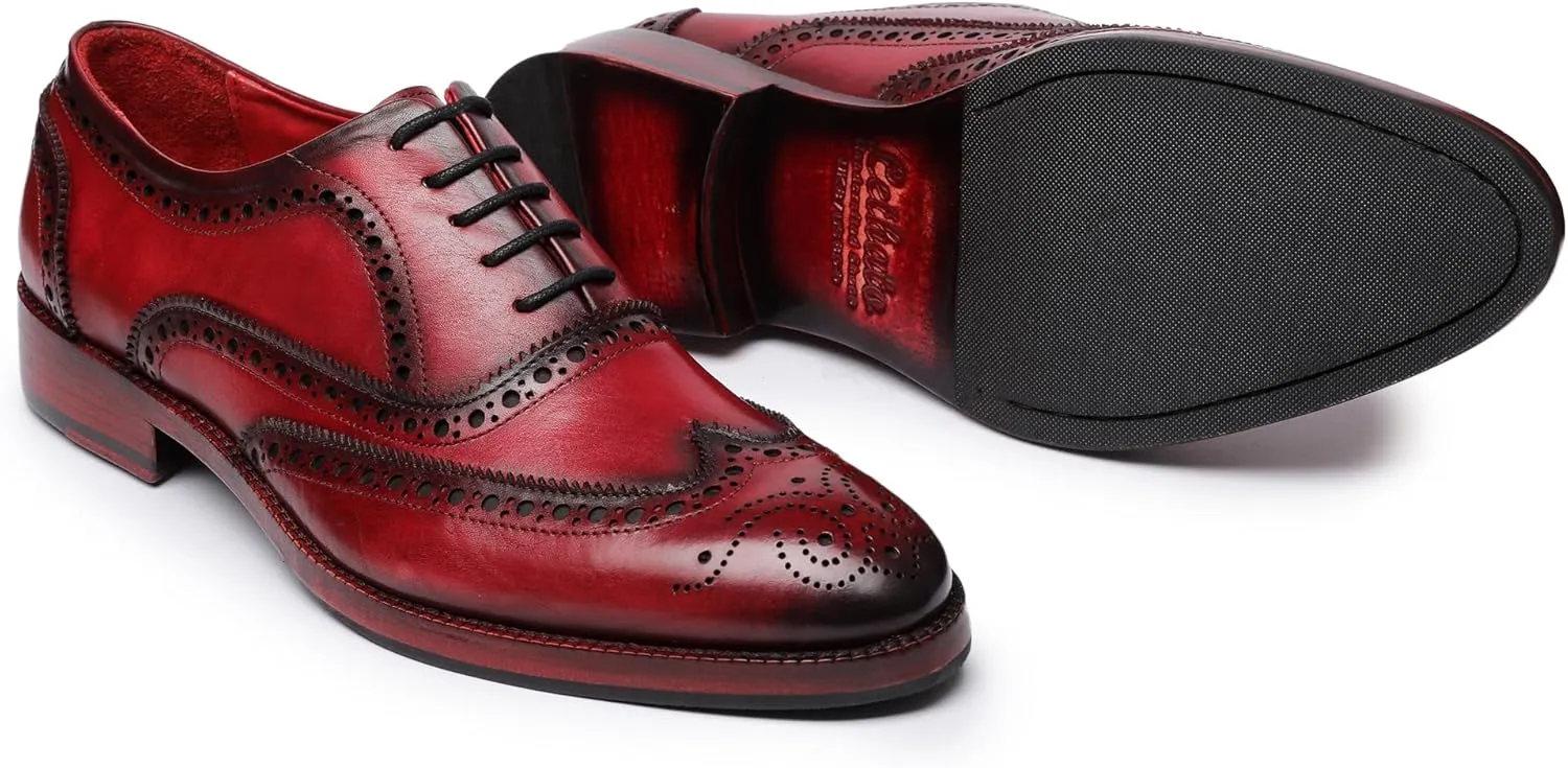 Wingtip Brogue Oxford Handcrafted Men's Genuine Leather Lace up Dress Shoes
