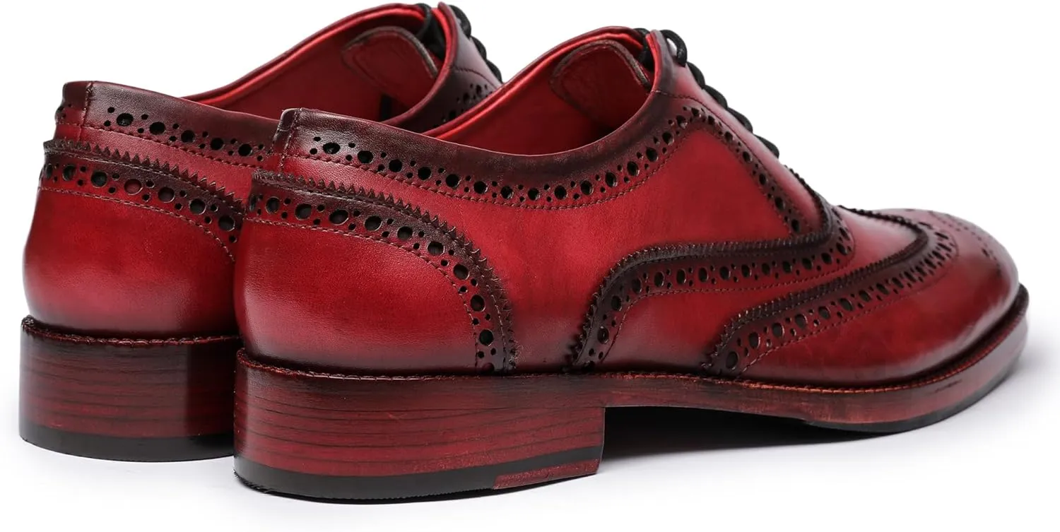 Wingtip Brogue Oxford Handcrafted Men's Genuine Leather Lace up Dress Shoes