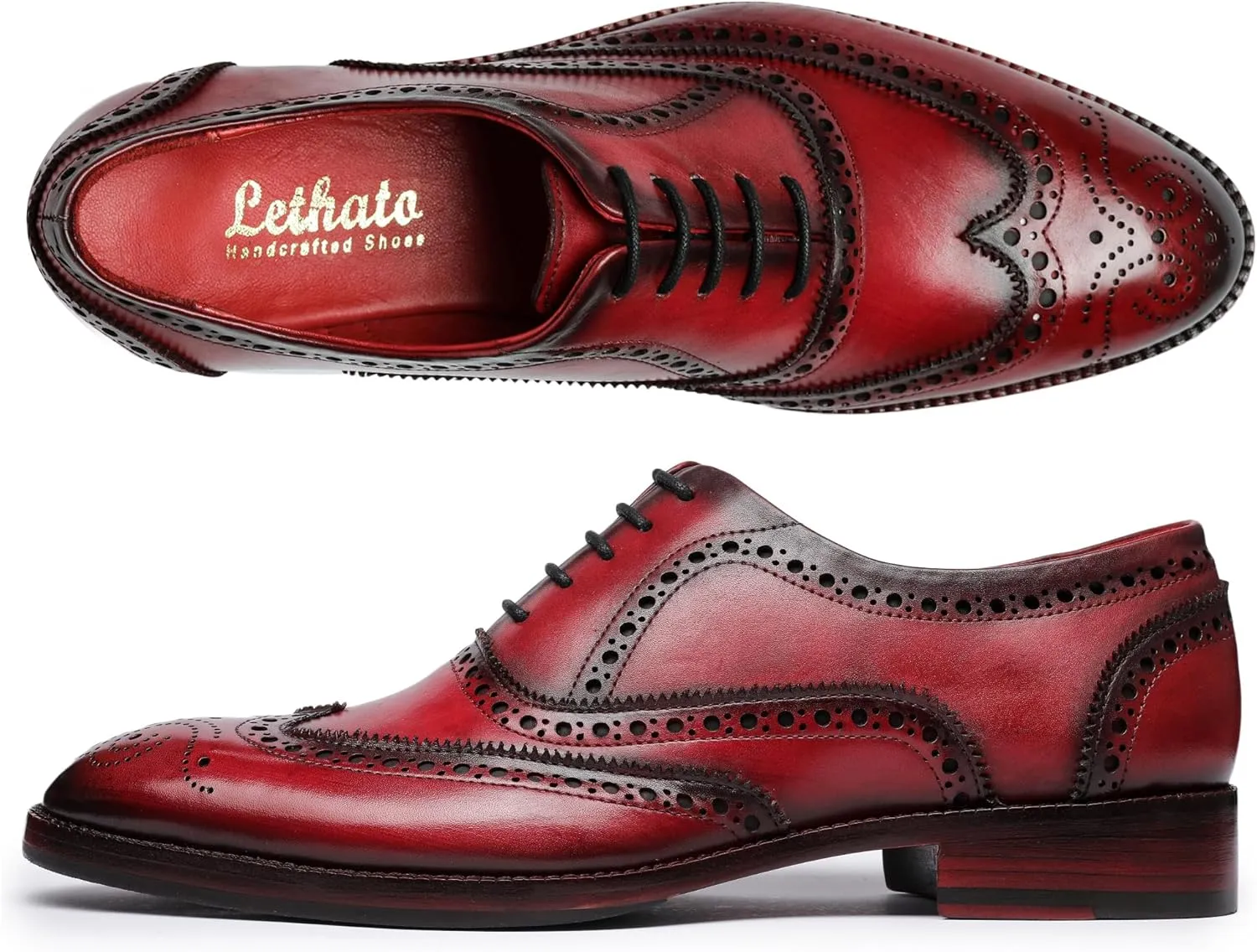 Wingtip Brogue Oxford Handcrafted Men's Genuine Leather Lace up Dress Shoes