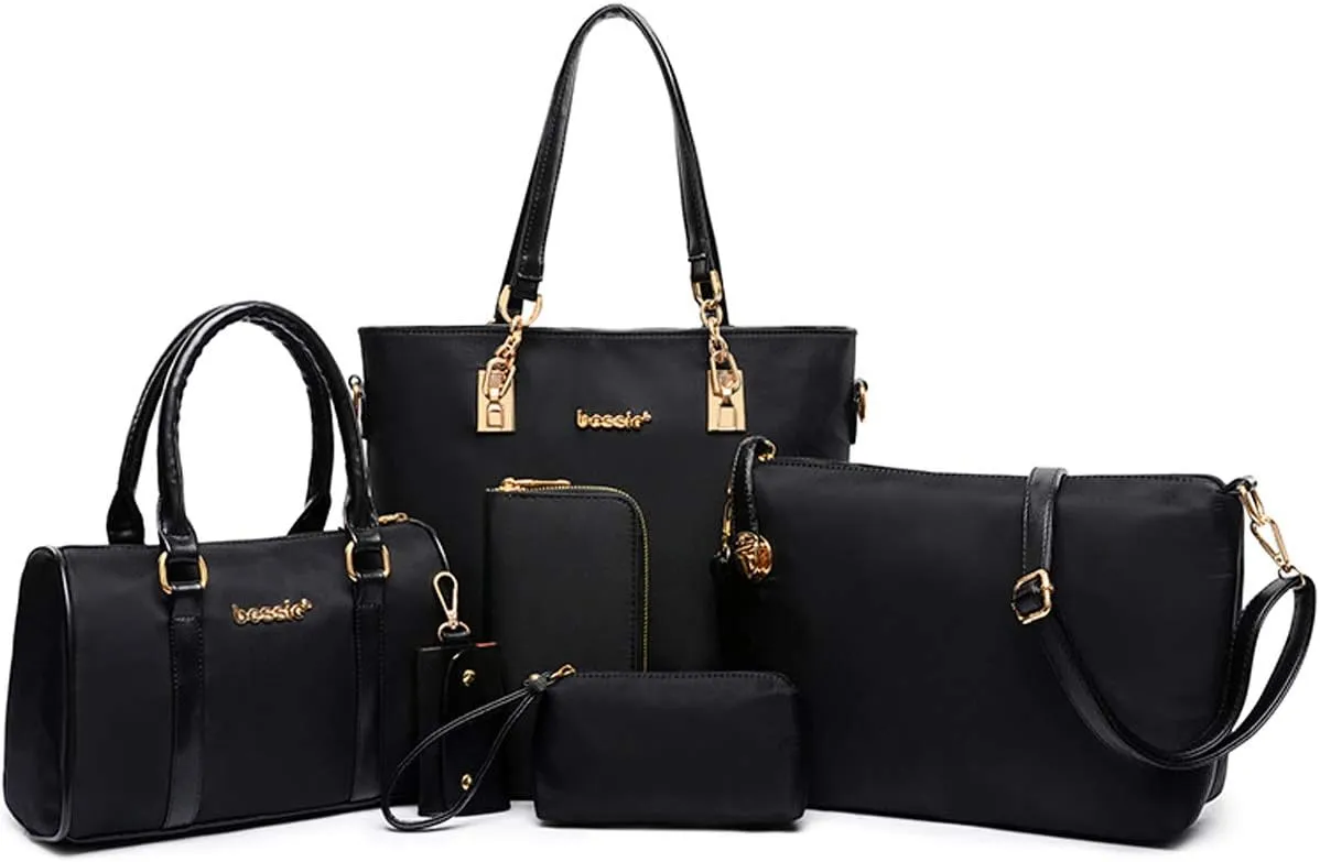 Women Handbag Nylon Leather Shoulder Bag Tote Bags Wallet Key Case Clutch 6 Pcs Set