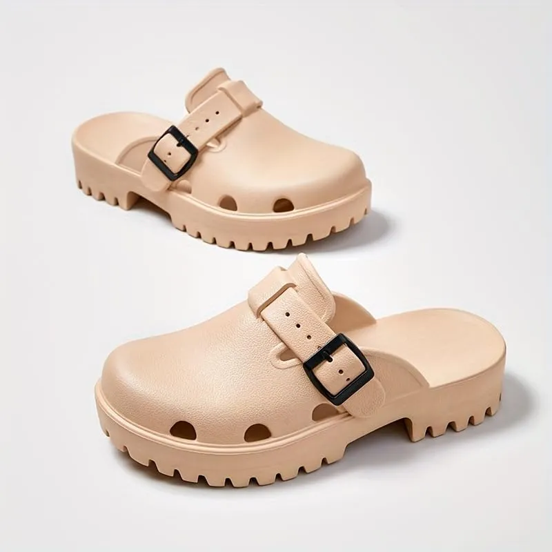 Women's Arch Support Clogs, Solid Color Hollow Out Anti-Slip Garden Shoes, Casual Outdoor Summer Slide Shoes