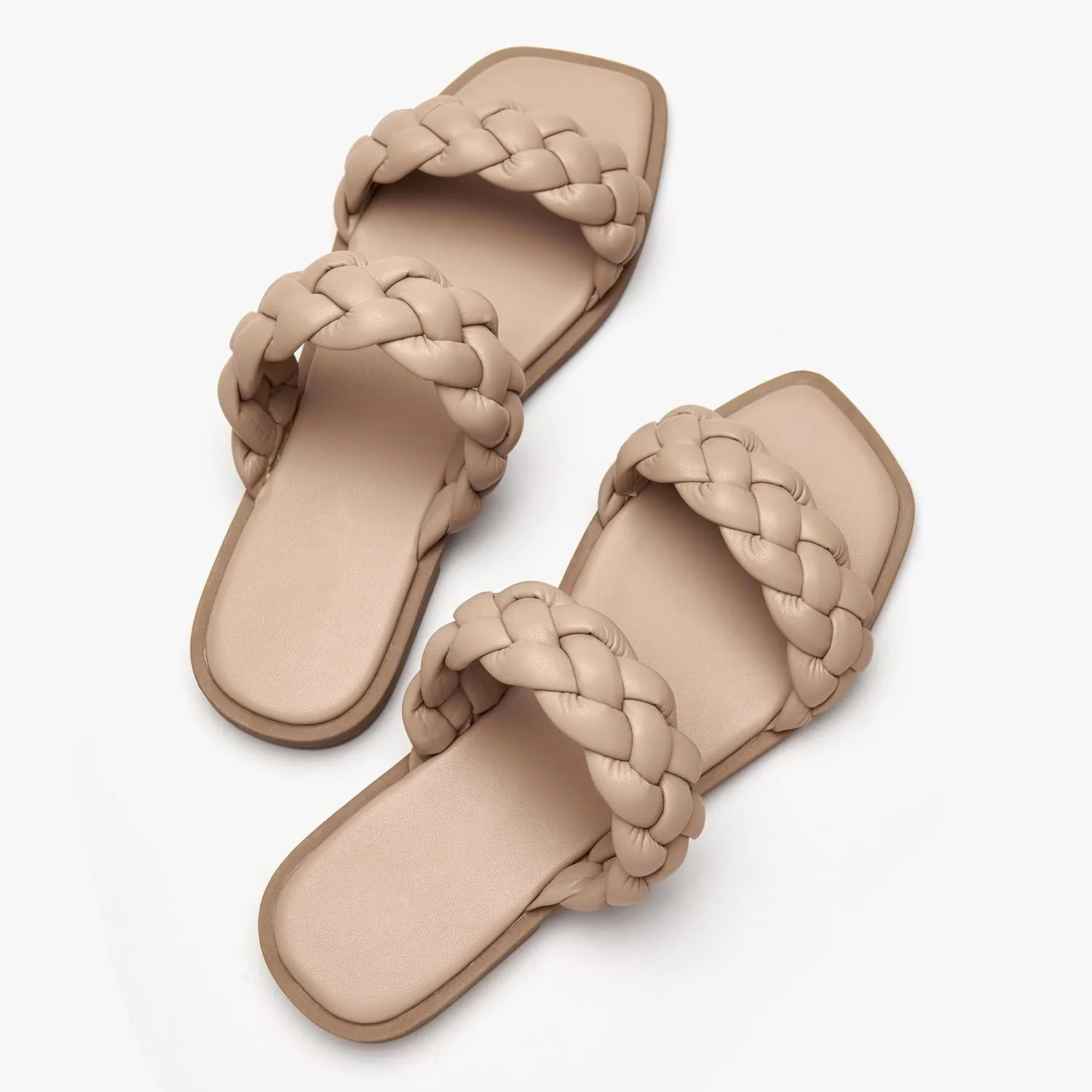 Women's Braided Two Strap Slide Dressy Square Toe Sandal