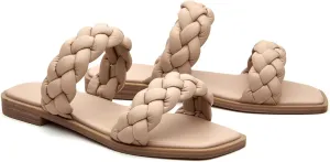 Women's Braided Two Strap Slide Dressy Square Toe Sandal