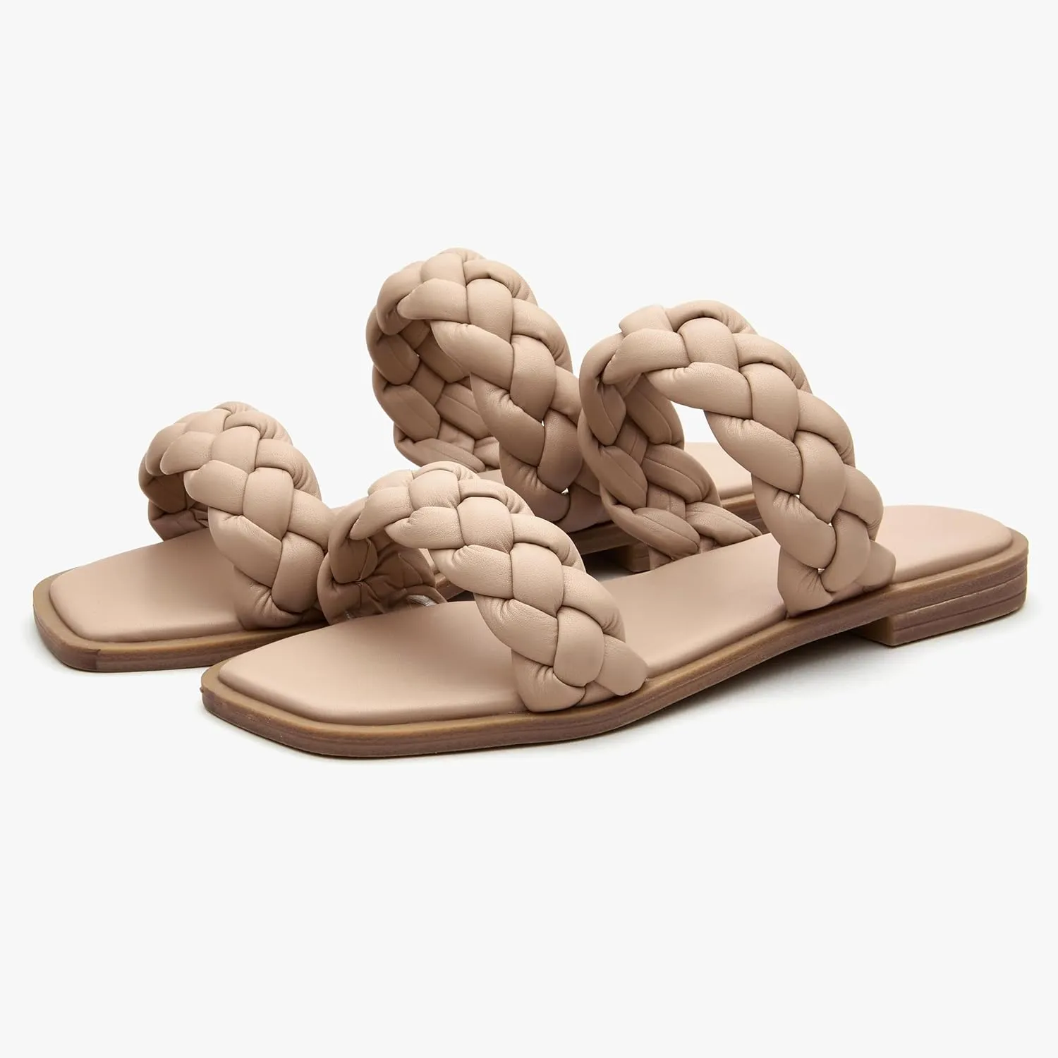 Women's Braided Two Strap Slide Dressy Square Toe Sandal