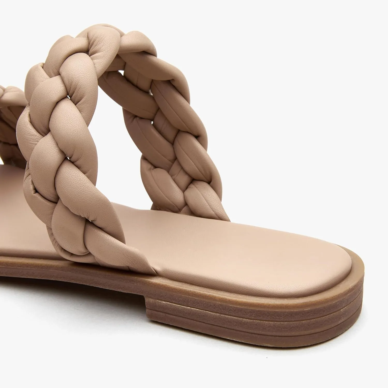 Women's Braided Two Strap Slide Dressy Square Toe Sandal