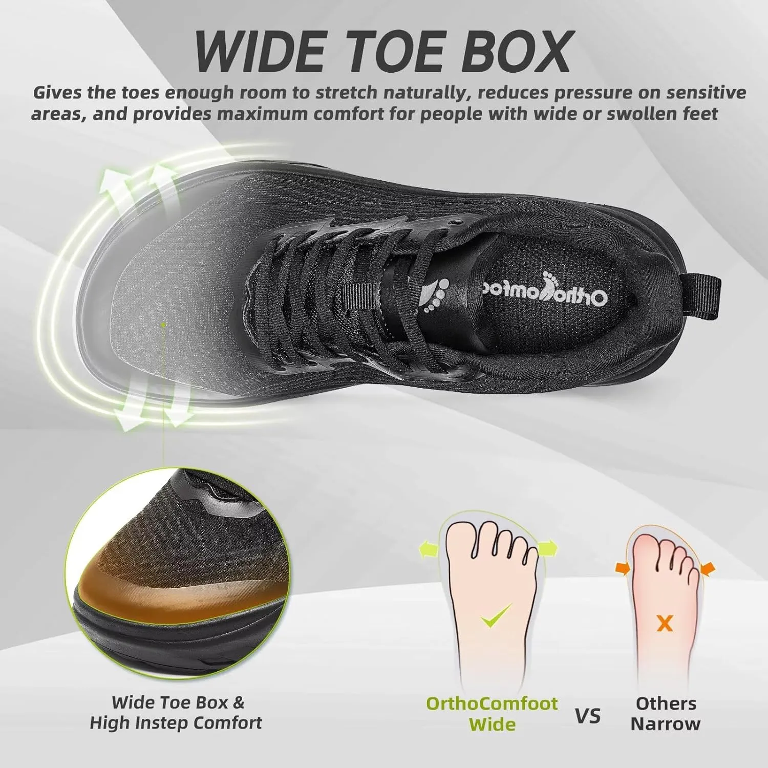 Women's Orthopedic Diabetic Wide Running Shoes: Comfortable Casual Arch Support Plantar Fasciitis Fashion Sneakers, High Arch Work Tennis Walking Shoes for Foot and Heel Pain Relief