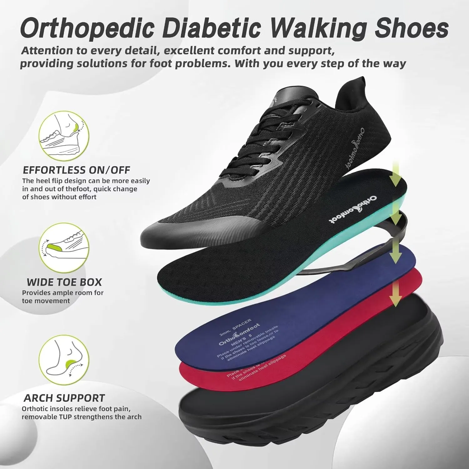 Women's Orthopedic Diabetic Wide Running Shoes: Comfortable Casual Arch Support Plantar Fasciitis Fashion Sneakers, High Arch Work Tennis Walking Shoes for Foot and Heel Pain Relief