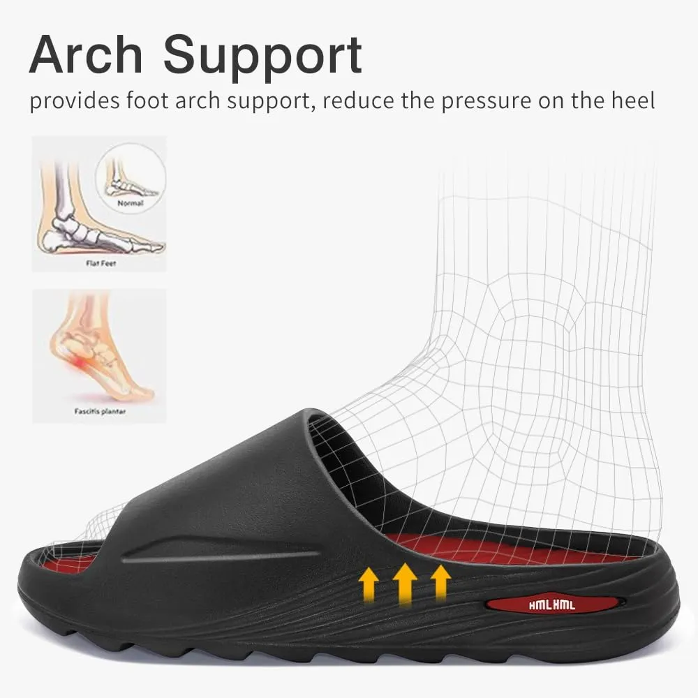 Womens Recovery Slide Sandals with Comfortable Plantar Fasciitis Arch Support Orthotic, Odorless, Non Slip, Lightweight, Thick Cushion Slippers for House, Outdoor Walking