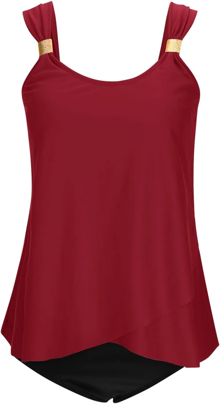 Womens Swimwear 2 Piece Sleeveless Spaghetti Strap Swim Sets Tankini Bathing Suit Loose Crewneck Sexy Triangle Monokini