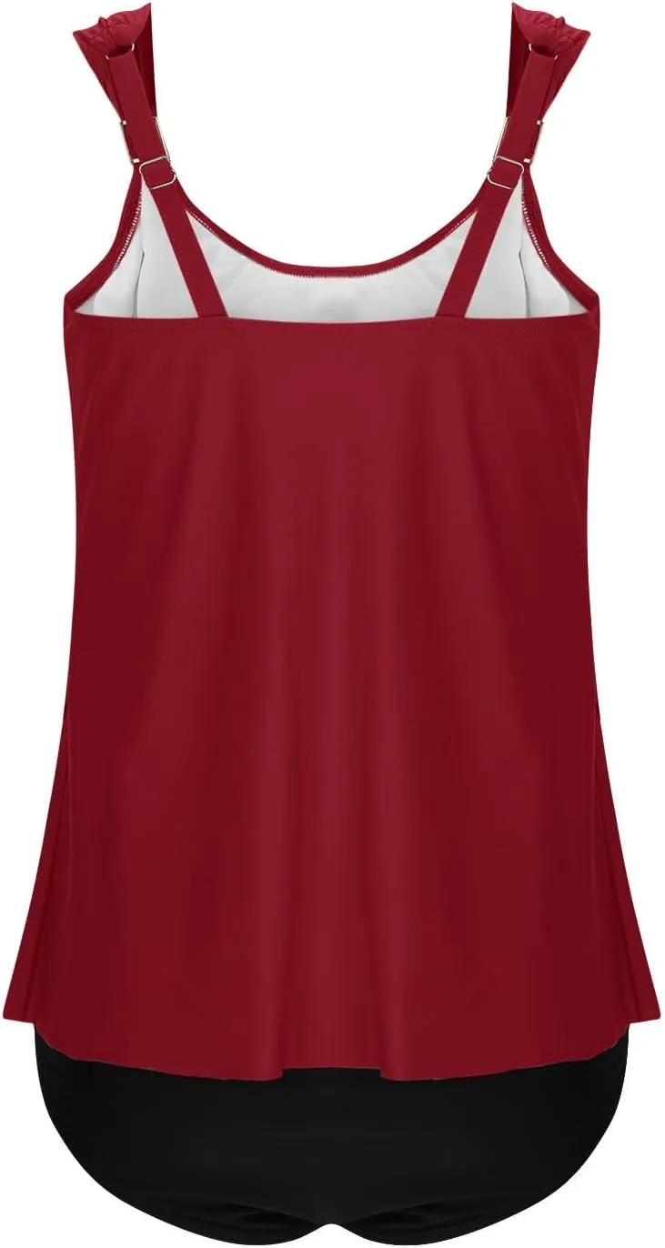 Womens Swimwear 2 Piece Sleeveless Spaghetti Strap Swim Sets Tankini Bathing Suit Loose Crewneck Sexy Triangle Monokini