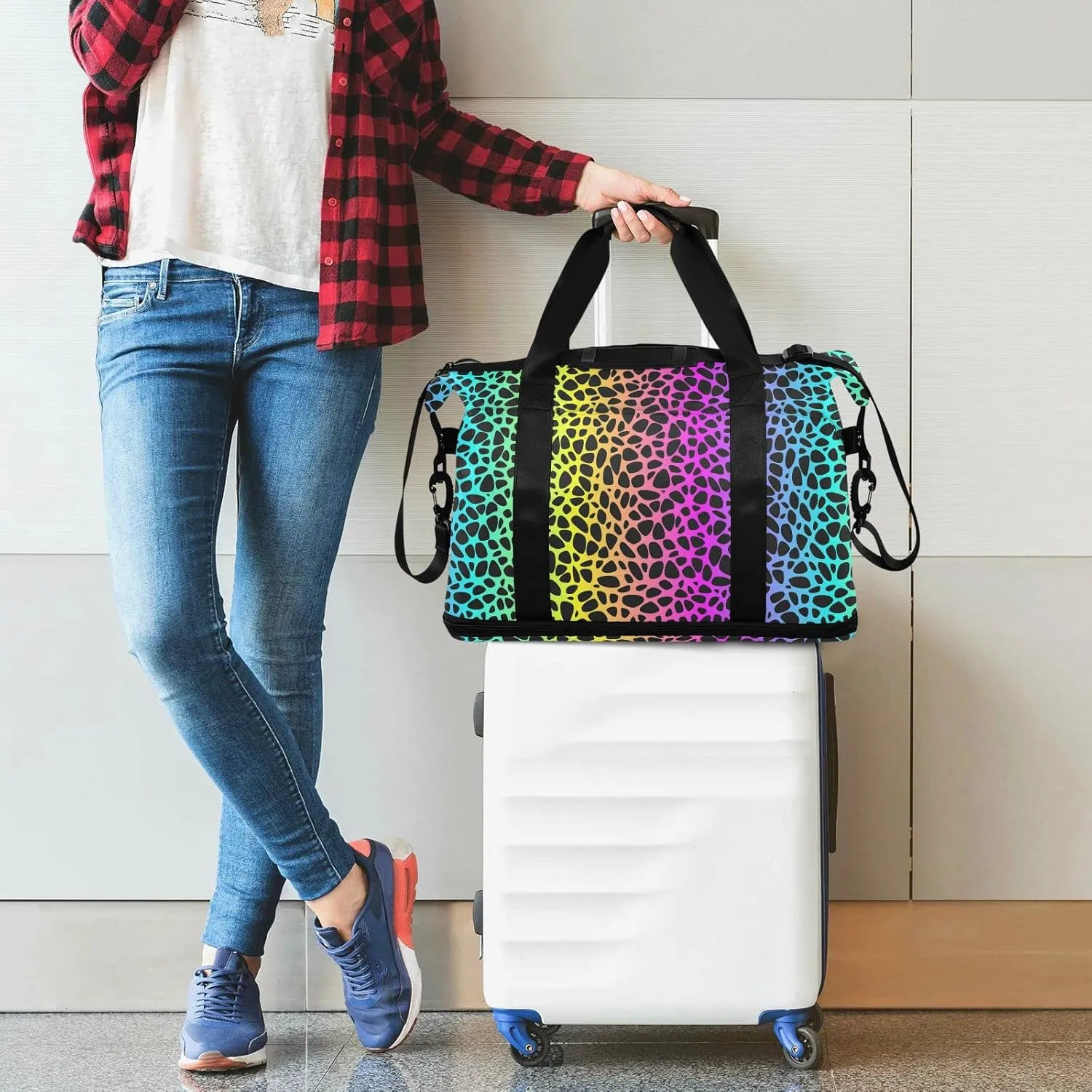 Women's Weekender Duffle Bag for Travel and Gym with Toiletry and Shoes Compartment